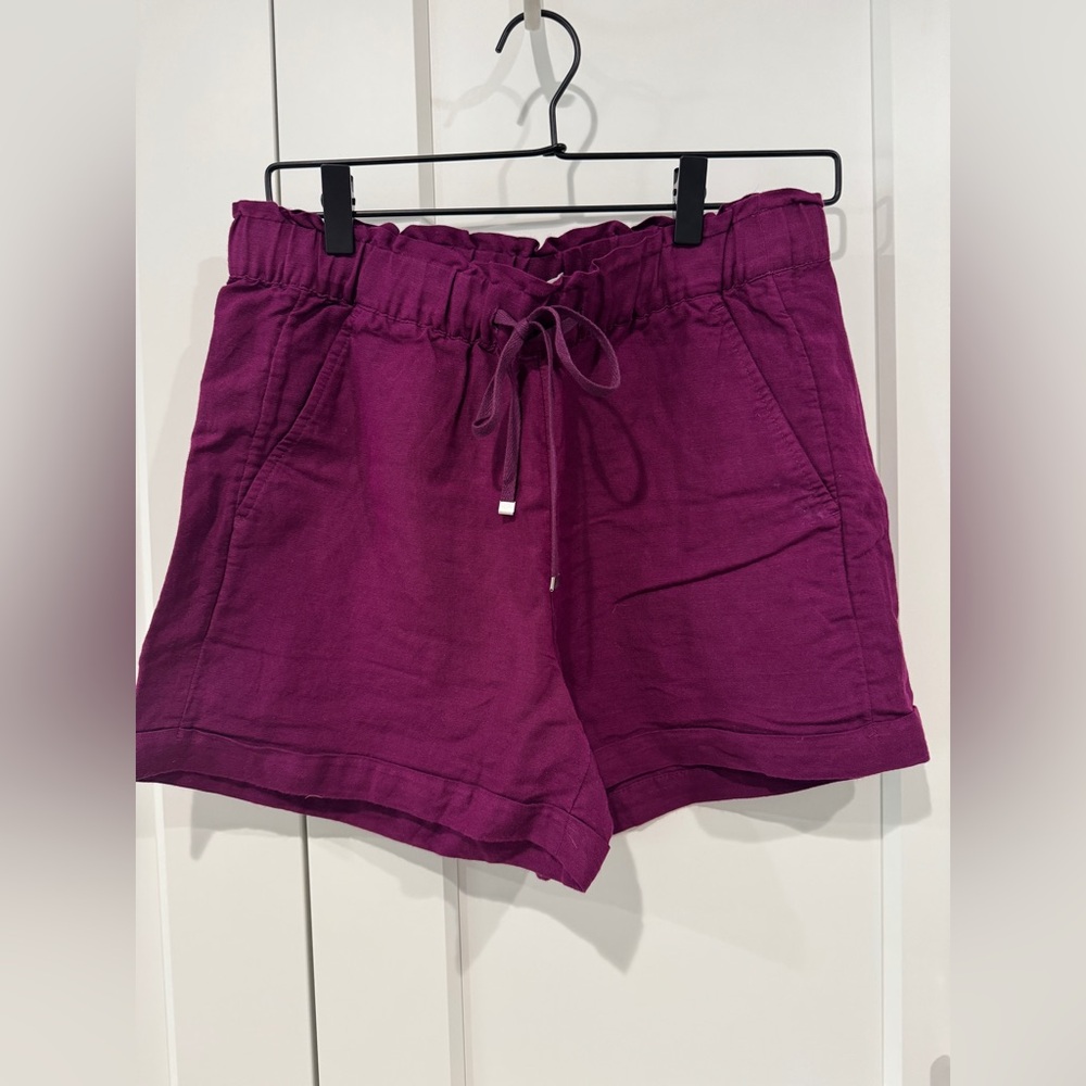 NEW - LOFT Women’s Drawstring Paperbag Waist Shorts, Size Small, Dark Wine Color